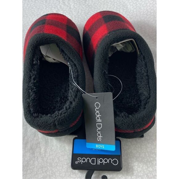 Cuddl Duds BOYS MEDIUM (3-4) Fleece Clog Slippers IN RED PLAID - Picture 5 of 9